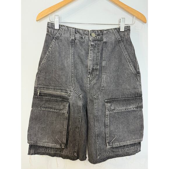 Zara Women's Cargo Bermuda Denim Shorts Women's 2 Relax Fit Charcoal Black - Picture 2 of 11